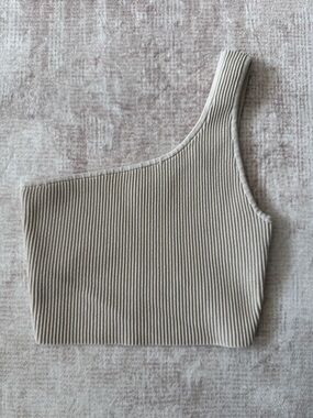 Babaton One-Shoulder Ribbed Crop Top - Soft Beige